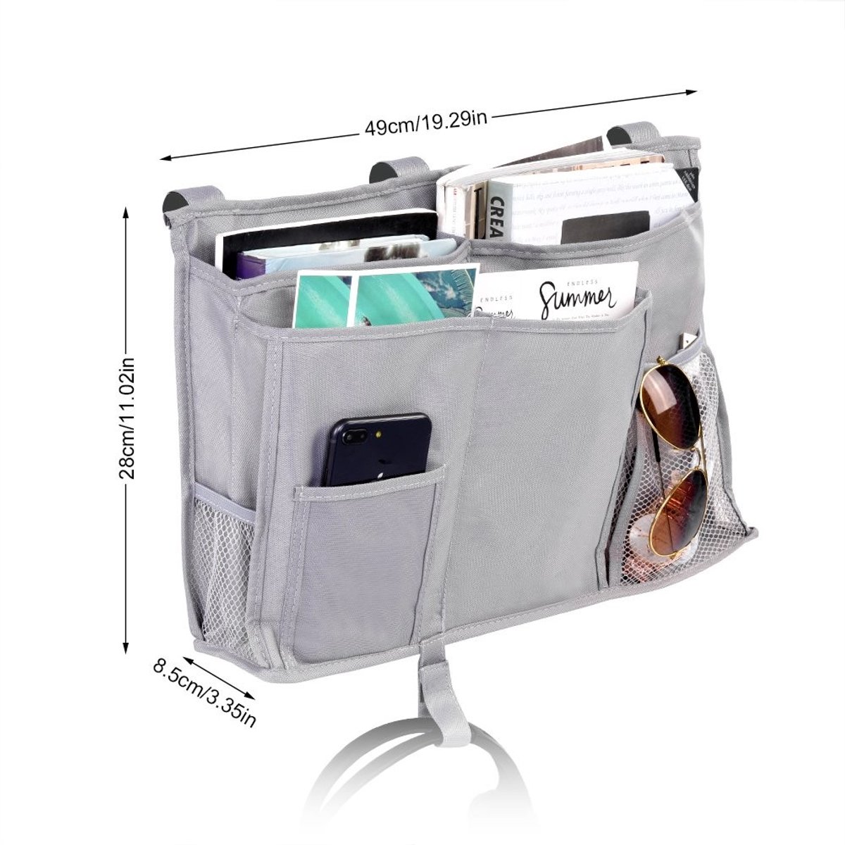 LAUZY- Bedside Caddy 8 Pockets - Opbergtas - Hangende Organizer - Multifunctioneel - Oxford Stof - 49x28x8.5 cm - Opbergzak