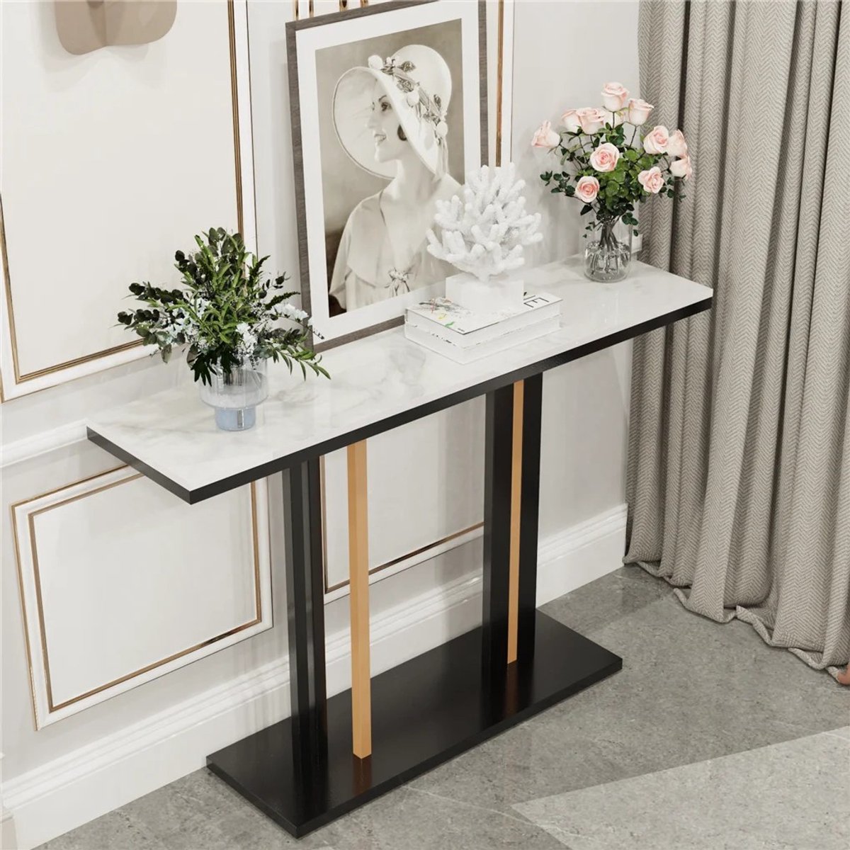 BRENZOOS - Dailygoods Luxe Marmeren Consoletafel, Smalle Salontafel voor Woonkamer Achter