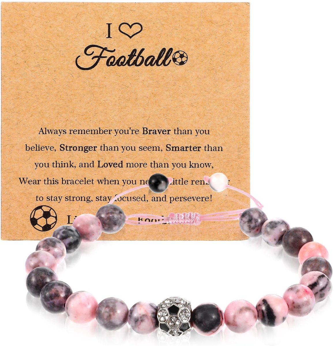 BRENZOOS- Voetbalarmband - Cadeau voor Meisjes - Kattenoogsteen - Voetbalsieraad - Inspirerend - Omtrek 20,5-28 cm - Sieraad