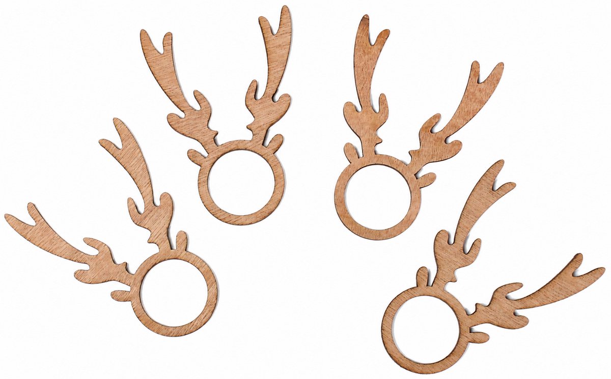 Houten kerstversiering - Wooden Christmas decoration | Servetringen rendier 10 x 7,5cm Napkin rings reindeer (4 st) | Donker hout - Dark wood | Tafelaccessoires - Table accessories - Diner Accessoires - Tafel Decoratie - Kerstmis