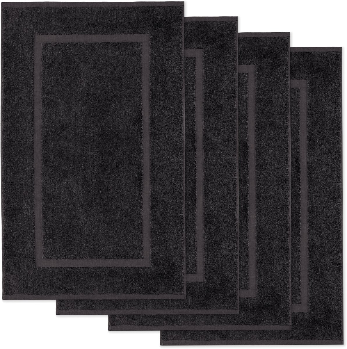 Lavea® Set van 4 Badmatten 50x80 cm Zacht en Absorberend – 100% Katoen, Wasbare Badkamermatten – Ideaal als Douche- of Badmat - Zwart