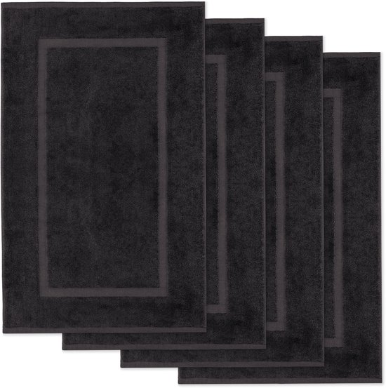 Lavea® Set van 4 Badmatten 50x80 cm Zacht en Absorberend – 100% Katoen, Wasbare Badkamermatten – Ideaal als Douche- of Badmat - Zwart