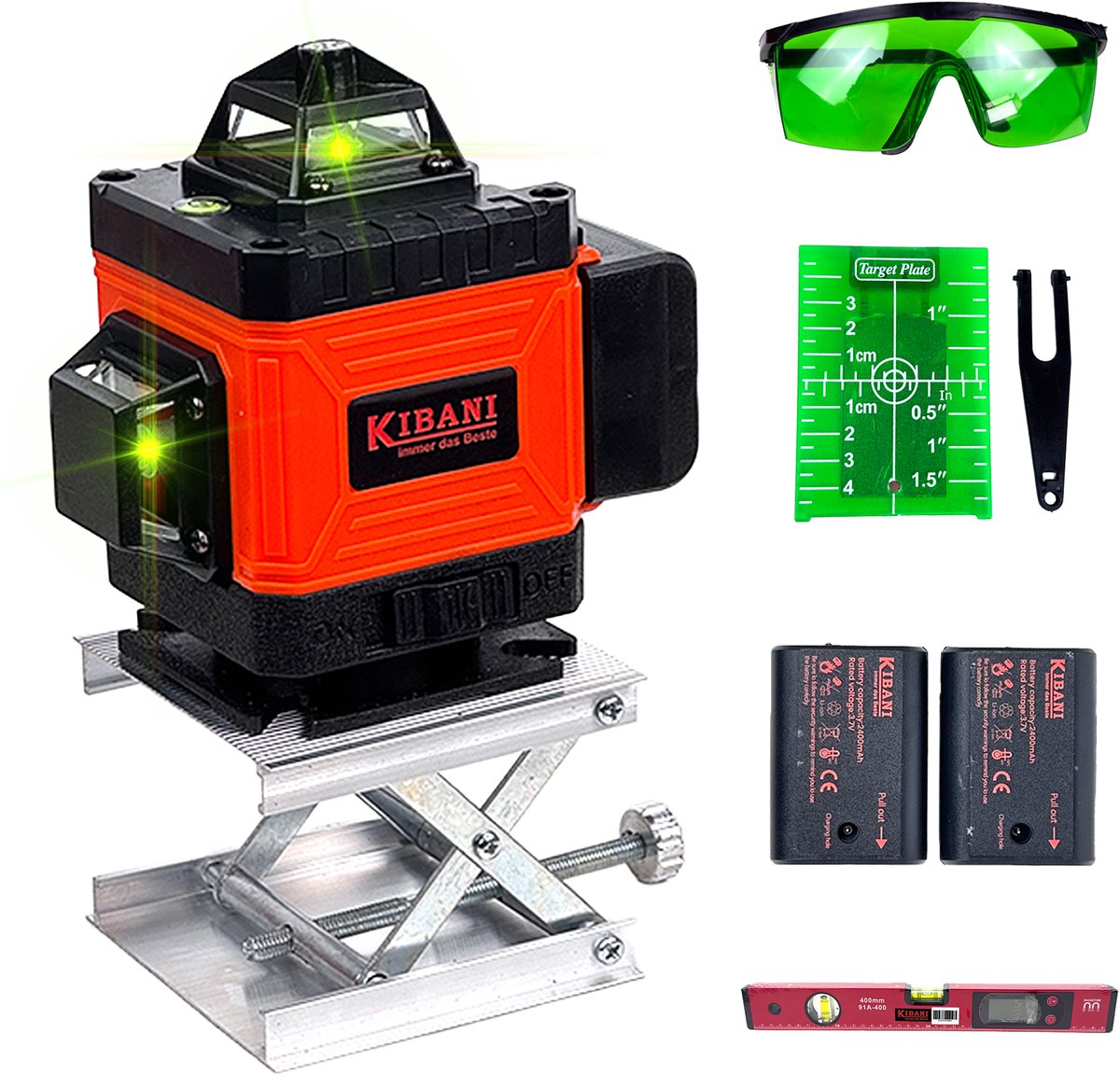 Kruislijnlaser 16 Lijnen Incl. Digitale Waterpas – Bouwlaser Zelfnivellerend – Rotatielaser – Laserwaterpas – Lijnlaser – Oplaadbare Accu – Laser Groen – Met Beschermbril en Opberg Koffer