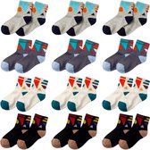 Kindersokken 12 Paar – Geometrische Sneakersokken – Jongens & Meisjes – Zacht Katoen - Maat 38-40