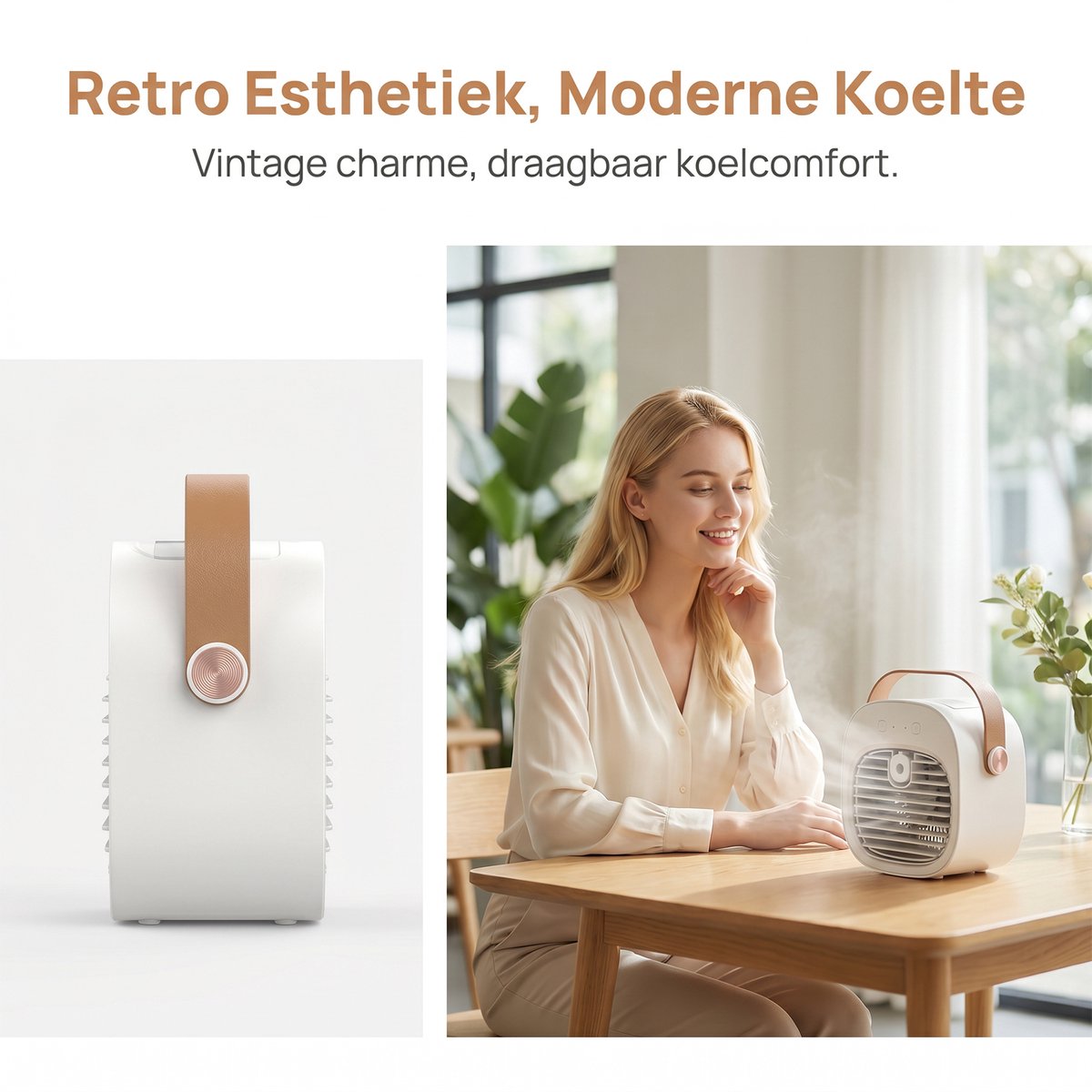 carmdering -Mini airco-kleine airco-4000mAh oplaadbare persoonlijke luchtkoeler-Mini-airconditioner met 3 snelheden - mini aircooler met water-Stille desktopkoelventilator voor thuis, slaapkamer, reizen, kantoor, buiten en binnen - Wit — afbeelding 5
