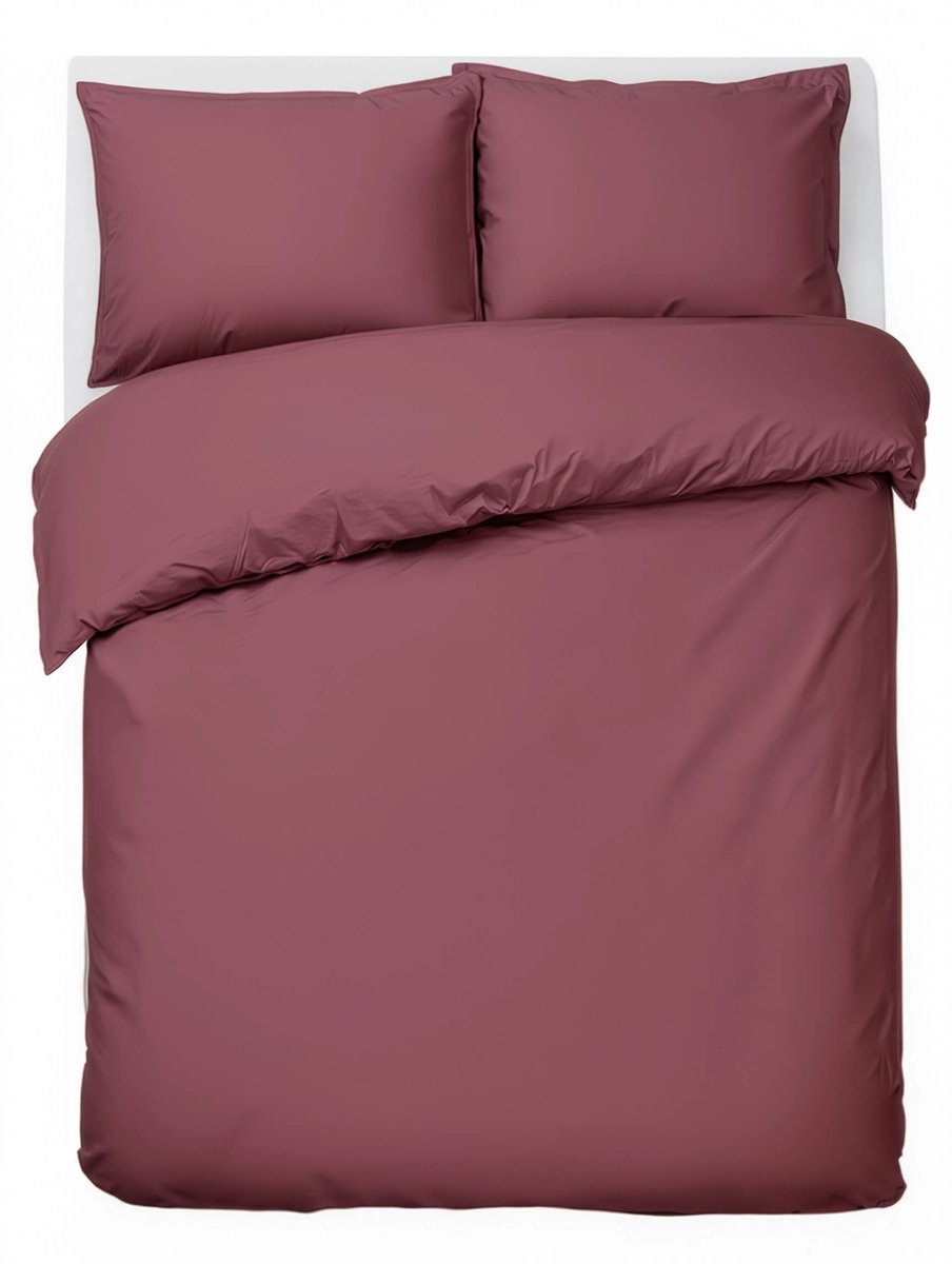 HUSH Living Dekbedovertrek - 100% katoen - 144TC - soepel en ademend - 240x220+20cm - 2 x 60x70cm kussenslopen - met bevestigingslusjes - bordeaux