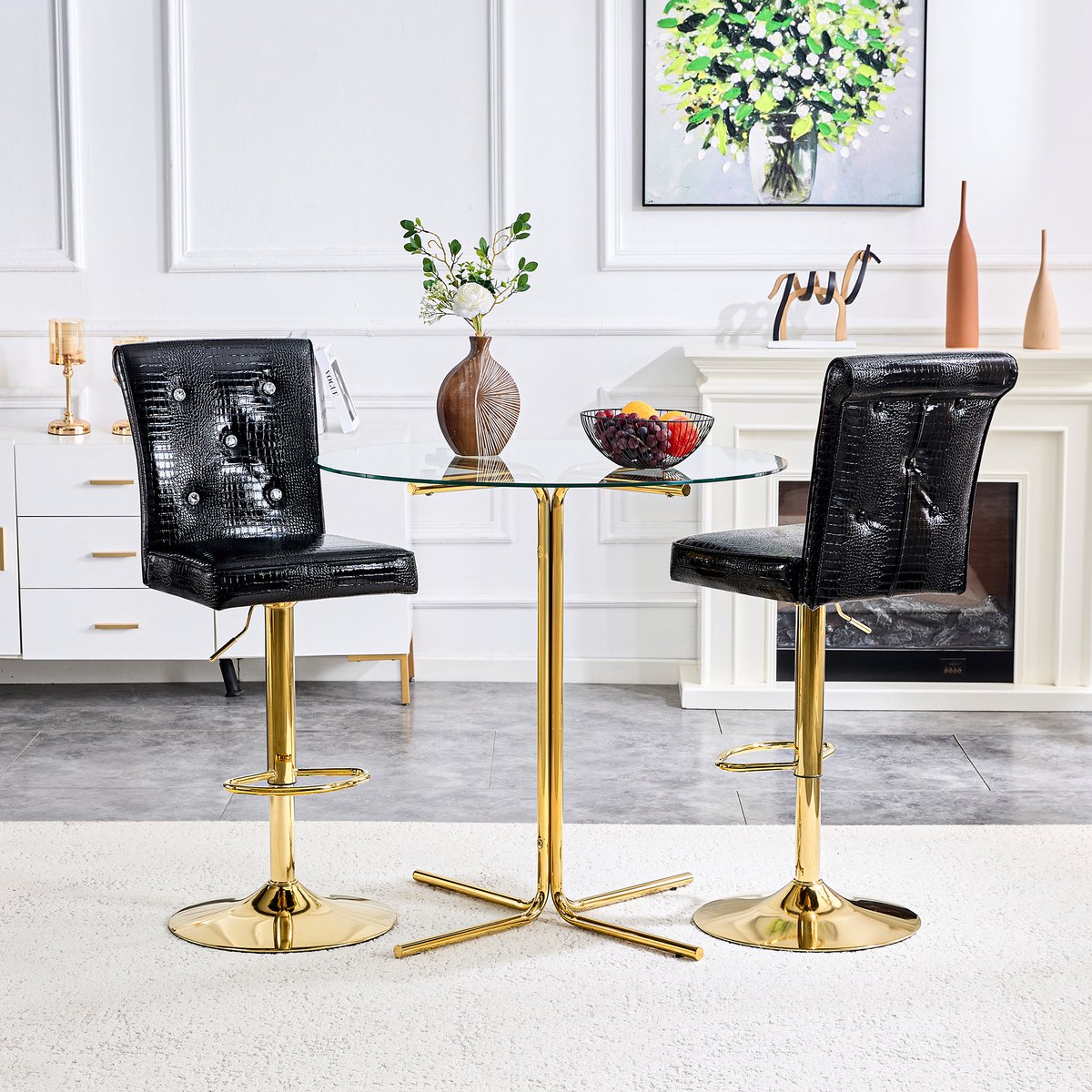 MODFU - Barkrukken Set Van 2 - Verstelbaar - Kristalknoopdetails - Vintage - Bar En Eethoe