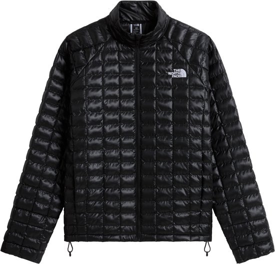 Zwarte gewatteerde jas voor heren van The North Face, met een vierkant patroon en logo op de borst.