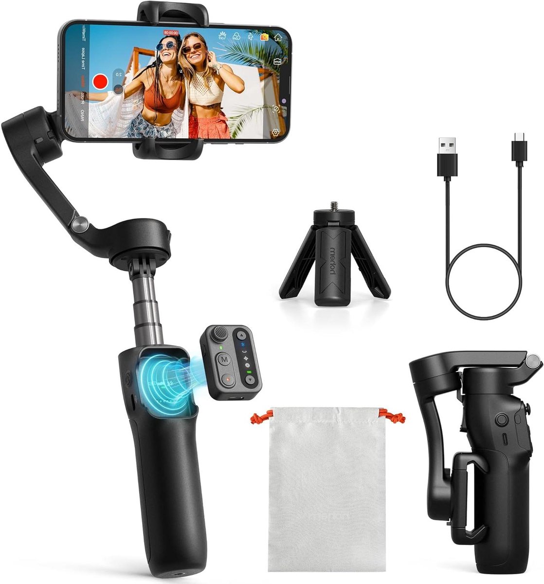 Smartphone Gimbal - 3-assige Stabilisator - Vloggen en Filmen - Afneembare Afstandsbediening - 11 Uur Batterij - Zwart