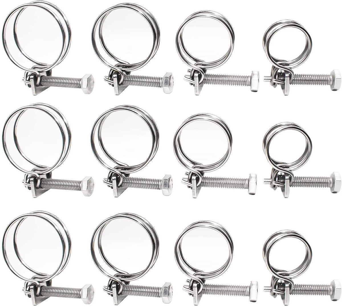 Dailygoods- Slangklemmen Dubbeldraad 12 Stuks - Roestvrij Staal 304 - Verstelbare Klemmen - Binnendiameter 20/25/32/36 mm - Veilig voor Slangen - Eenvoudig te Bedienen - Buisklemmen