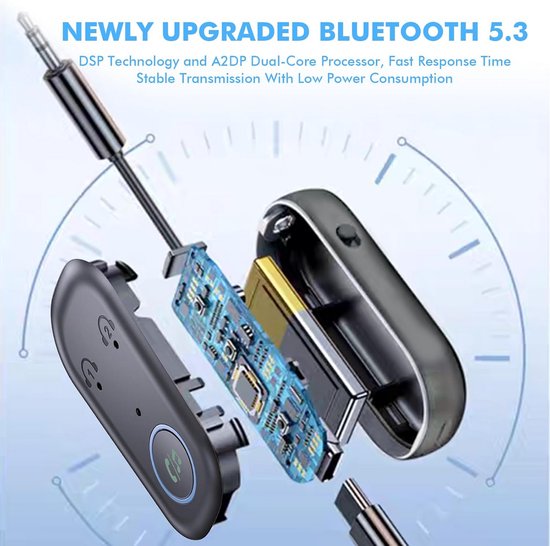 Bluetooth Adapter Jack - Audio Zender Ontvanger - Draadloze Audio - Twee Apparaten Tegelijk - Bluetooth 5.3 - Zwart — afbeelding 5