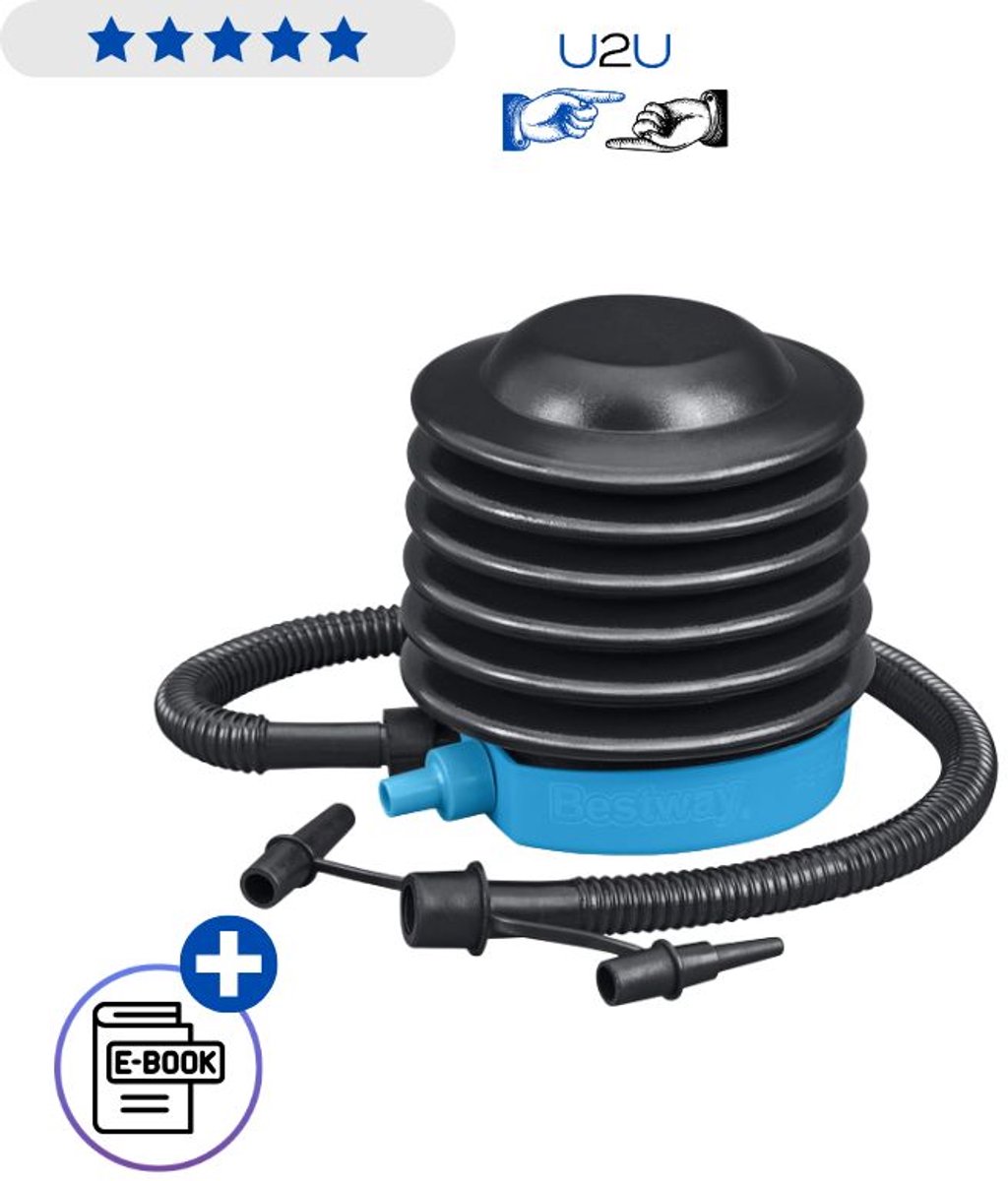 Bestway Voetpomp 62147 13 cm - Piston Foot Pump Voor Luchtbed Zwemband Strandbal En Opblaasbaar Speelgoed Met 3 Opzetstukken Flexibele Slang Compact Model Met Ebook
