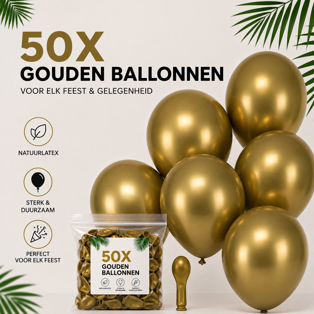 HG Party- Goud Ballonnen 12 inch – 50 stuks – Latex Feestballonnen voor Verjaardag & Bruiloft