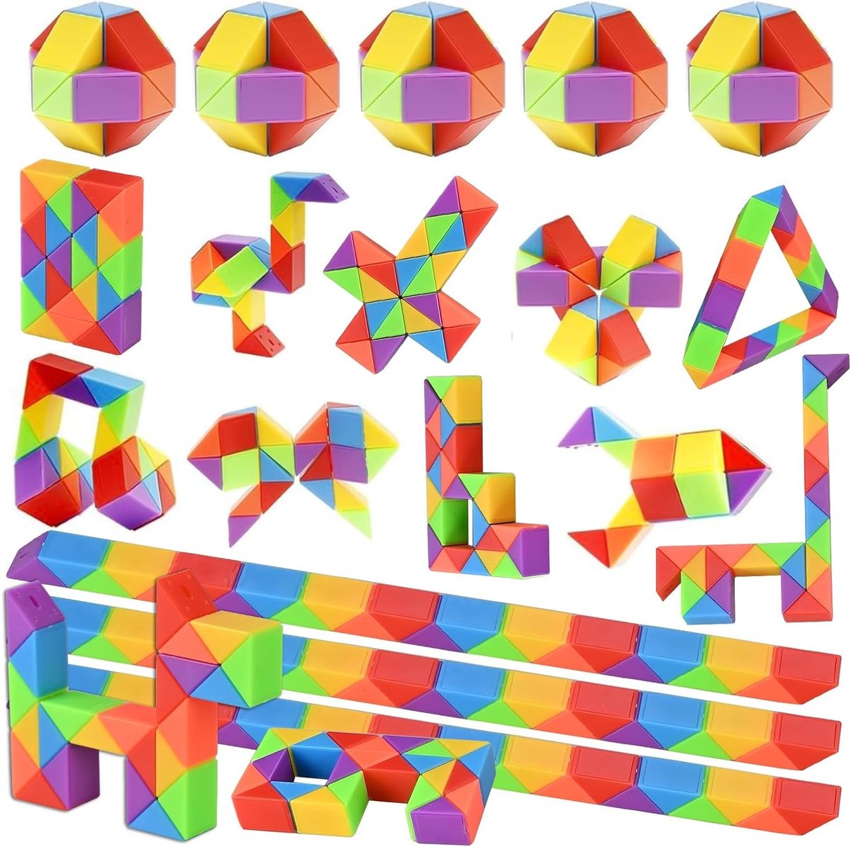 15-delige Magische Slang, Mini Puzzelkubus voor Kinderen en Volwassenen, Kleurrijke Draai Puzzel, Creatief Speelgoed en Verjaardagscadeau Ideeën