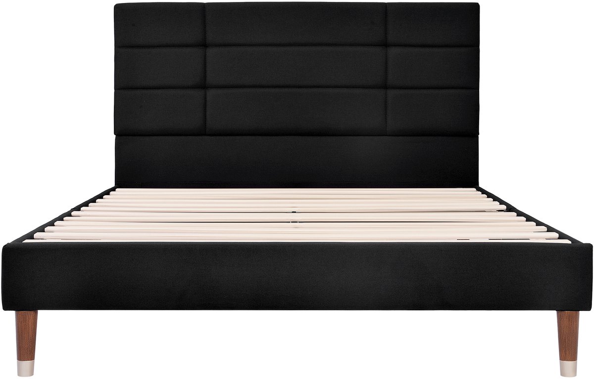 Zwart linnen tweepersoonsbed 140×200cm met pocketveer matras voor slaapkamer