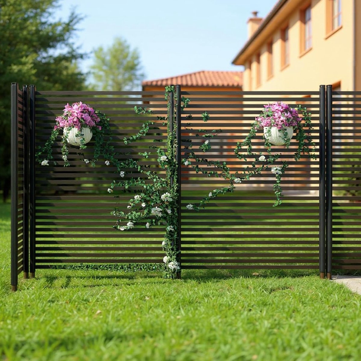 Tuinafscheiding 2 x stuks - Metalen Tuinscherm met PE-Coating 180x120cm - Stevige Decoratieve Afrastering - Steekbaar Zonder Graven - Weerbestendige Dierenbarrière voor Tuin, Terras, Border & Bloemperk,Zwart