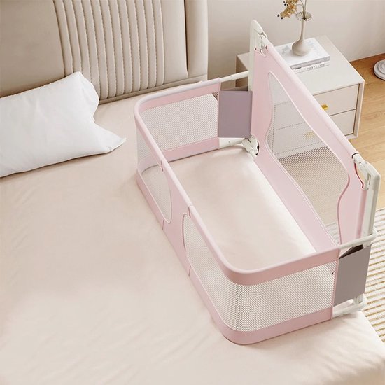 Deliqa 3 in 1 co sleeper - roze - baby bedje - veilig samen slapen - 3-in-1 Babybed Wieg – Co Sleeper en Bedhek – Opvouwbaar Babybedje – Ademende zijkanten – Veilig en Comfortabel – 0 tot 3 jaar – Eenvoudige Montage – Unisex Design - 50 x 120 cm