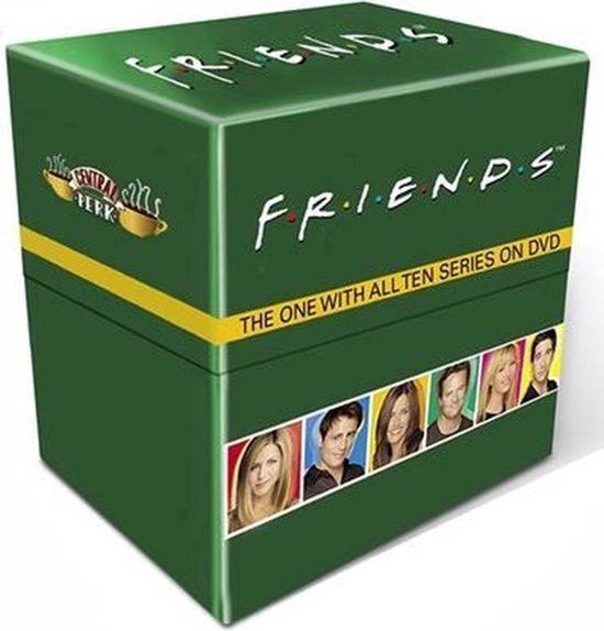 Friends boxset met alle 10 seizoenen op DVD. De voorkant toont het Central Perk logo en 6 hoofdrolspelers.