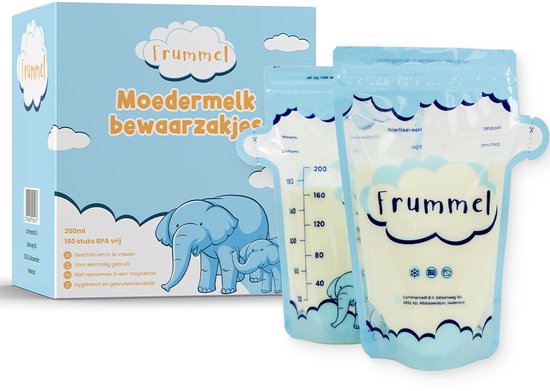 Frummel Moedermelk Bewaarzakjes - 150 stuks - 200 mL - Borstvoeding Opslag - BPA Vrij - Lekvrij - Koelkast en Vriezer - Borstvoeding Bewaarzakje