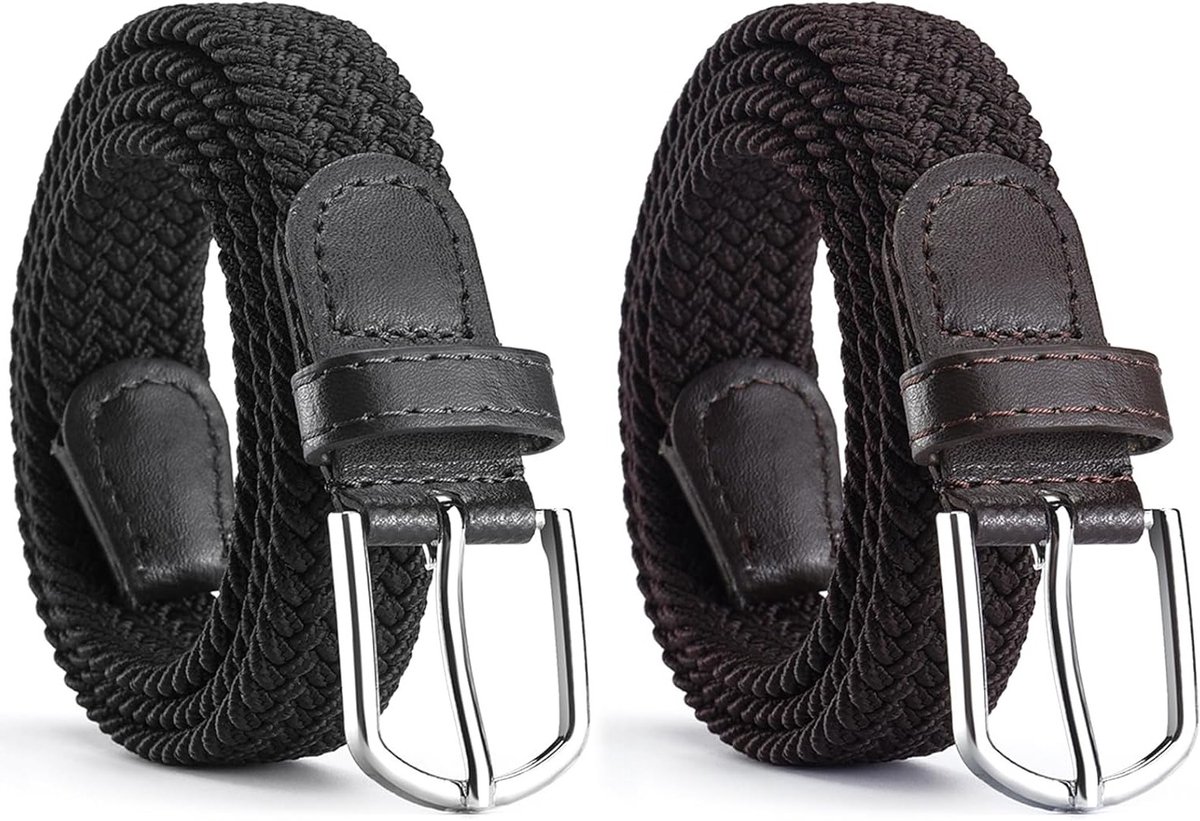 AYESY Herenriem, gevlochten riem zonder gaten, 2 stuks, gevlochten elastische riem voor dames en heren, uniseks, stoffen riem, stretchriem, rekbare riem voor jeansbroeken, zwart en bruin., 105 cm