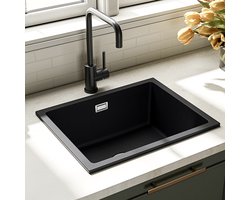 LOMAZOO Spoelbak Keuken Graniet Zwart 50×40 cm - Gootsteen - Keukenspoelbak - Opbouw Wasbak Keuken [XAVI]