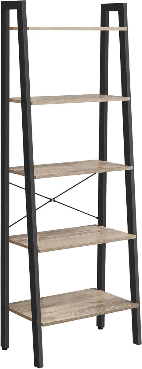 VASAGLE Boekenkast met 5 lagen, ladderplank, staande plank, voor woonkamer, slaapkamer, keuken, thuiskantoor, industrieel ontwerp, stalen frame, kameelbruin/zwart LLS045B50