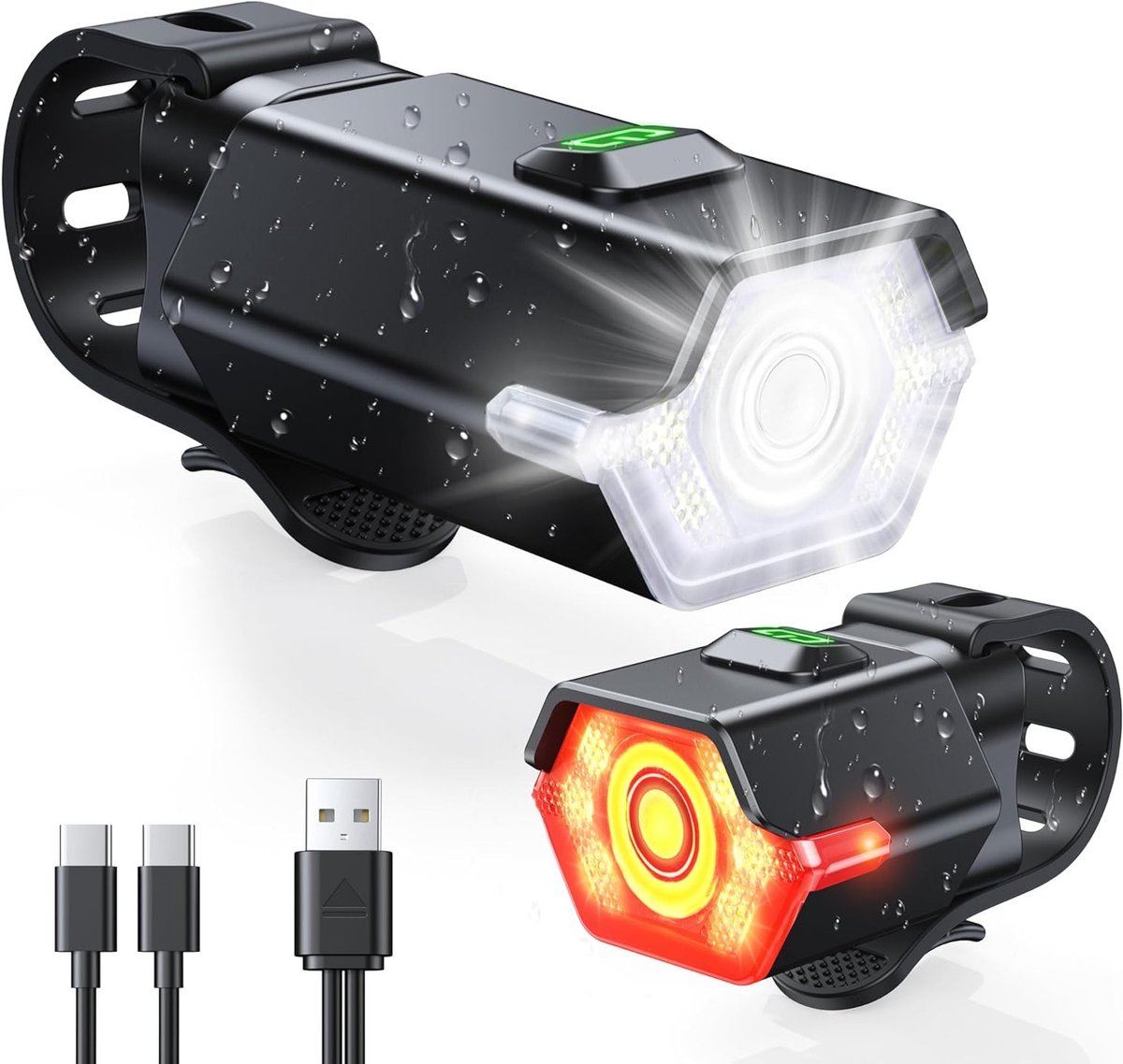 Fietsverlichting met Zijwaars Signaallicht, Oplaadbaar, Waterproof IP65, 3 + 6 Verlichtingsmodi, Ideaal voor Nachtfietsen en Veiligheid