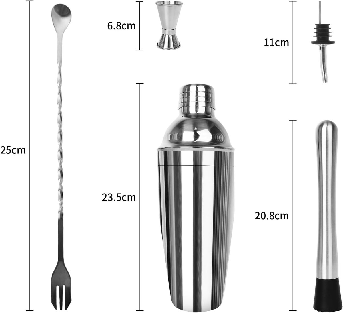 Cocktail Set - Cocktailshaker -RVS - 6 Delige Set - 750ml - Cocktail shaker set - Baraccessoires Voor Thuisbar — cadeau in Kookcadeaus - foto 2
