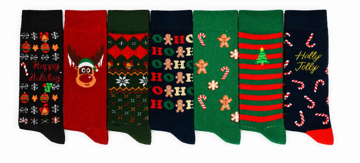 KERSTSOKKEN - 7-PACK- X-MAS ICE - KERSTGESCHENK - 43/46 - KERSTMOTIEF