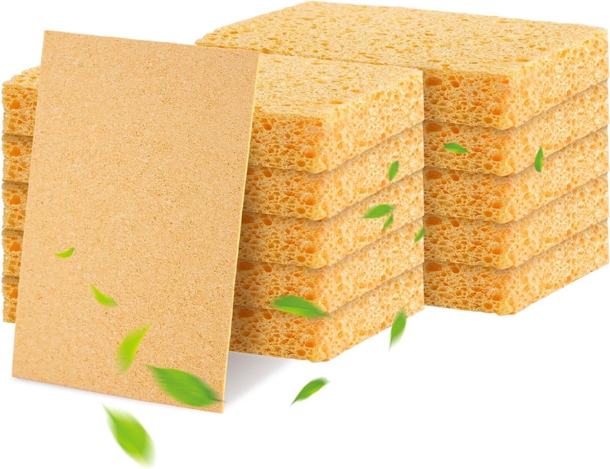 Natuurlijke Houten Vezel Afwasponsen, Gecomprimeerde Schoonmaak Sponsen voor Keuken en Huishouden, Krasbestendig, Verpakking van 10 Stuks