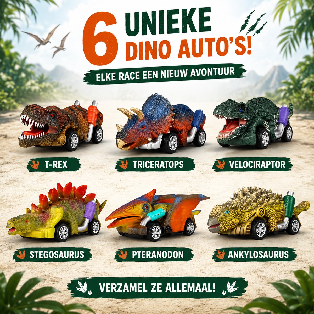 Dinosaurus auto speelgoed jongens 6st - Jurassic Speelgoed autos jongens speelfiguren - Peuter speelgoed 1 jaar Kleuter speelgoed 2 jaar - Dino speelgoed auto Dinosaurus speelgoed 3 jaar kinderen - Jongens speelgoed 4 jaar - Meisjes speelgoed 5 jaar — afbeelding 3