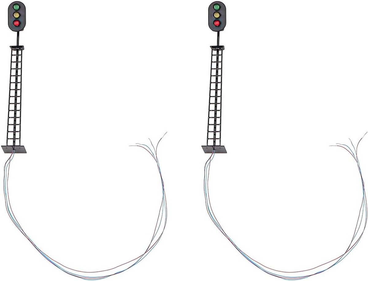 2 Stuks Model Spoorweg 3-Lichts Bloksignalen G/Y/R voor HO en OO Schaal, 8.5 cm 3V LED Verlichting
