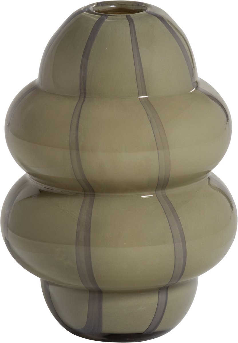WOOOD Kency Vaas - Glas - Groen Met Streep Grijs - 32x23x23