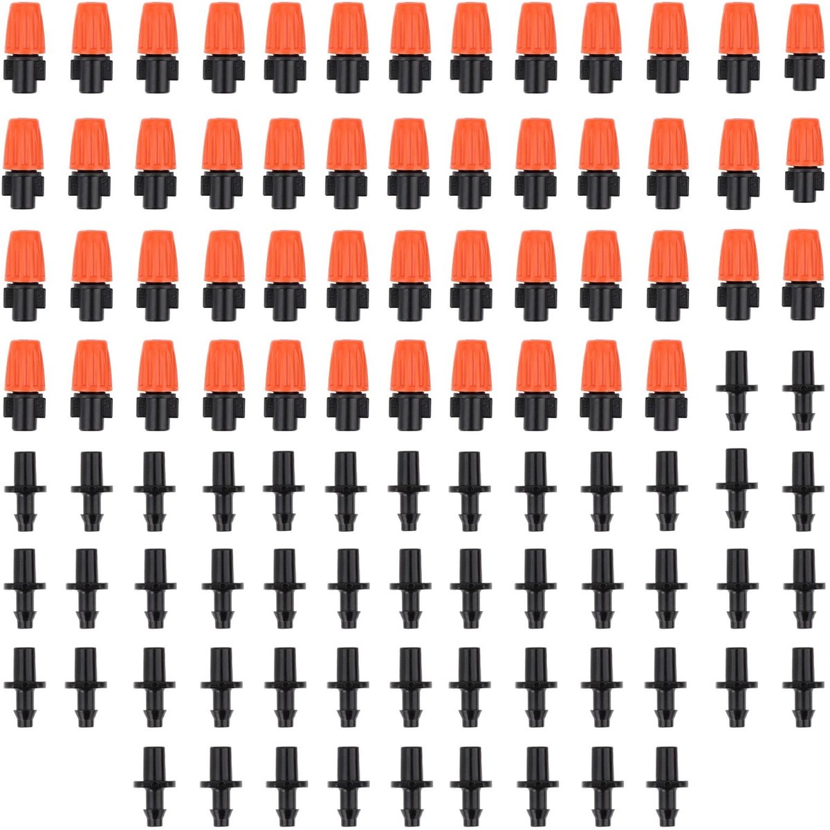 SOUQONE- Druppelirrigatiesproeiers 50st - Verstelbare Verstuivers - Tuinspuit Pistool - Vernevelingssysteem - Kunststof - Zwart/Oranje