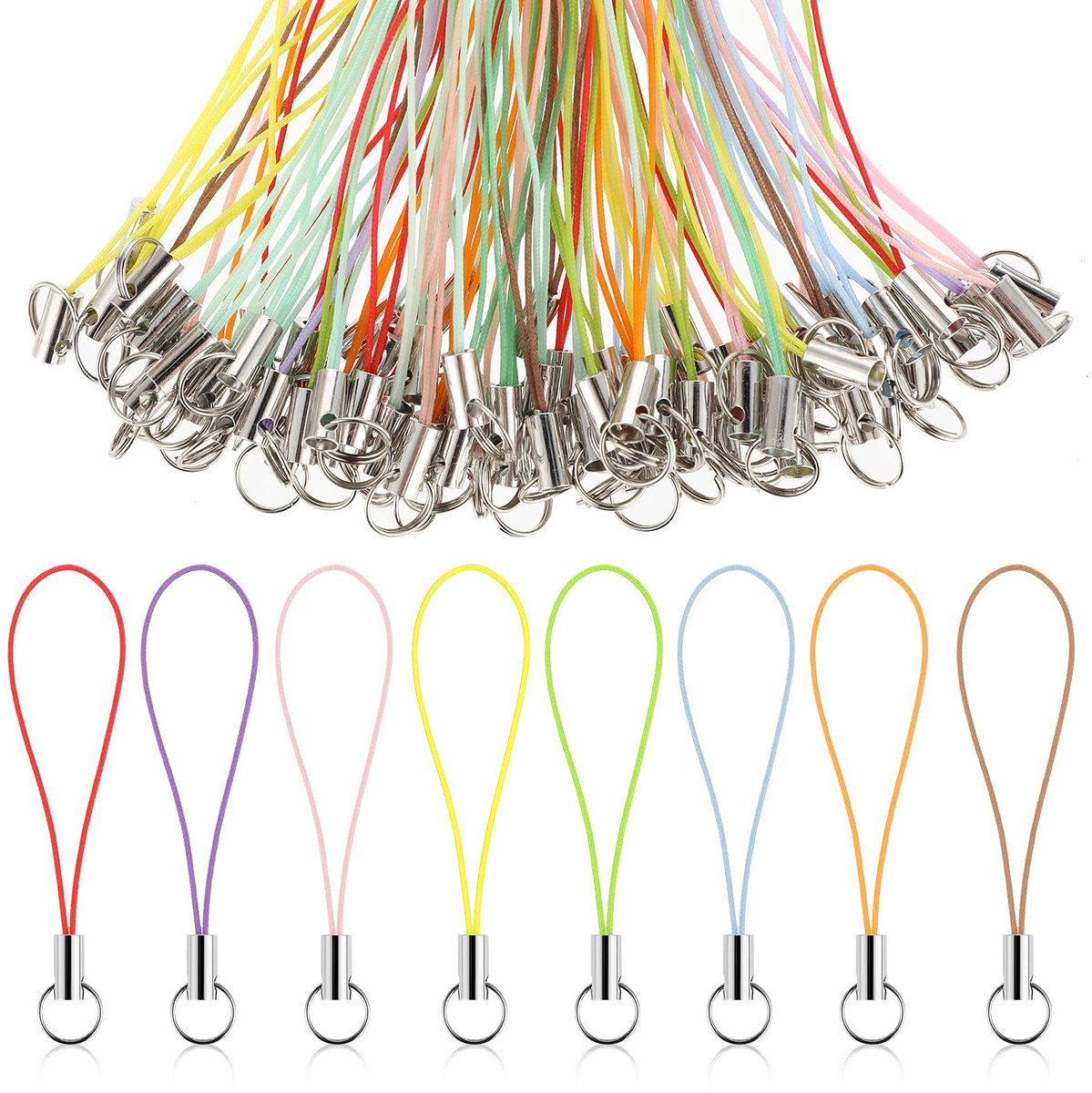 LIVIA HOME- Telefoonhanger 100 stuks - Telefoonkoord - Karabijnhaak - Sleutelhanger - Doe-het-zelf - Zacht en sterk