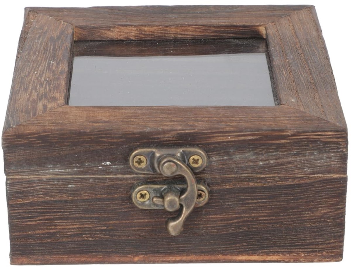 SMOAKEZ- Insectendisplaybox Retro Stijl - Houten Box met Duidelijke Deksel - 10 x 10 x 4,5 cm - Multifunctioneel voor Verzamelobjecten - Waterdicht en Duurzaam - Collectiebox