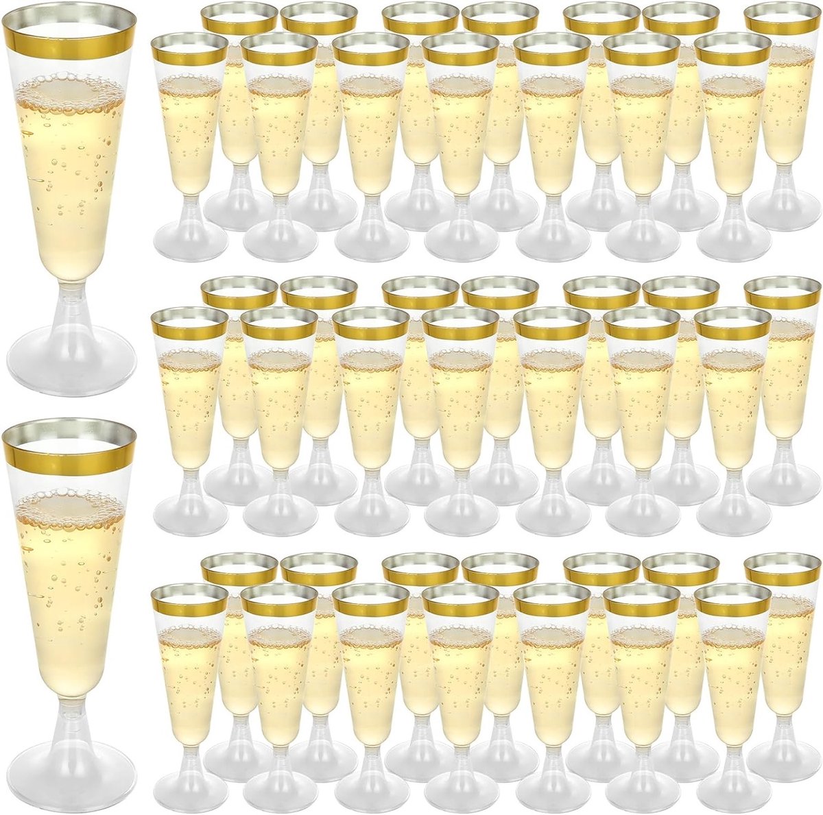 100 Stuks Wegwerp Champagneglazen 160ml met Gouden Rand, Ideaal voor Feesten, Bruiloften en Buffetten