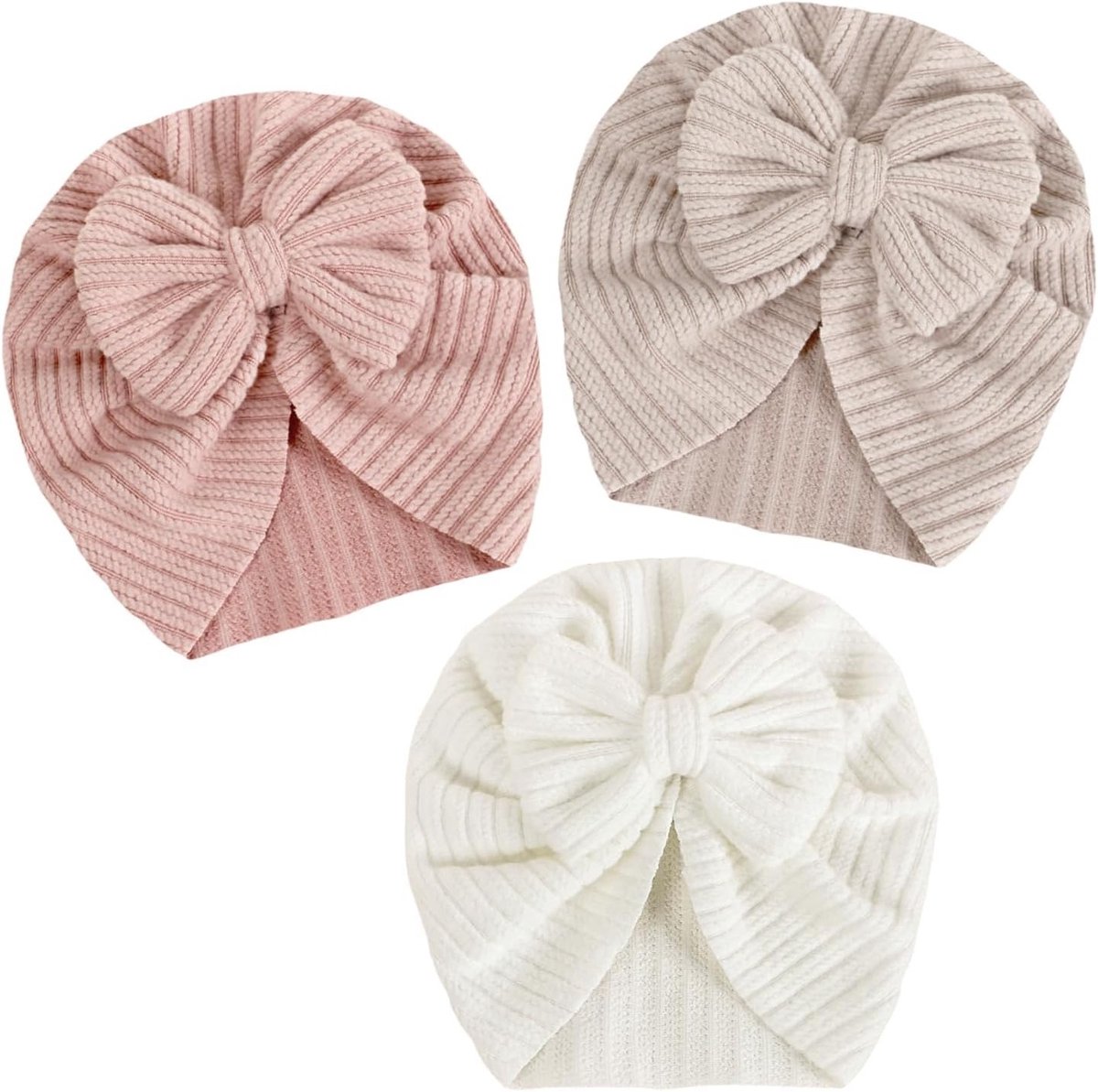 Zachte Baby Turban Hoeden met Strik voor Pasgeborenen en Peuters, Set van 3, Ideaal voor Elke Gelegenheid