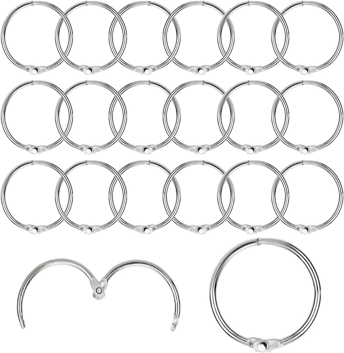 20 Stuks Metalen Binder Ringen voor Creatieve Projecten, Flashcards, Sleutelhangers en Kantoorbenodigdheden - 30mm Silver