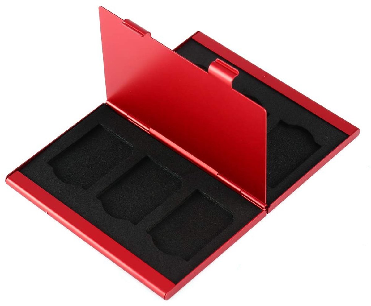 JHUBERS- Geheugenkaarthouder Draagbaar - Aluminium - 6 Stuks SD-kaarten - Dubbellaagse Opberging - EVA-pad - Compact en Lichtgewicht - Sd-kaartbehuizing