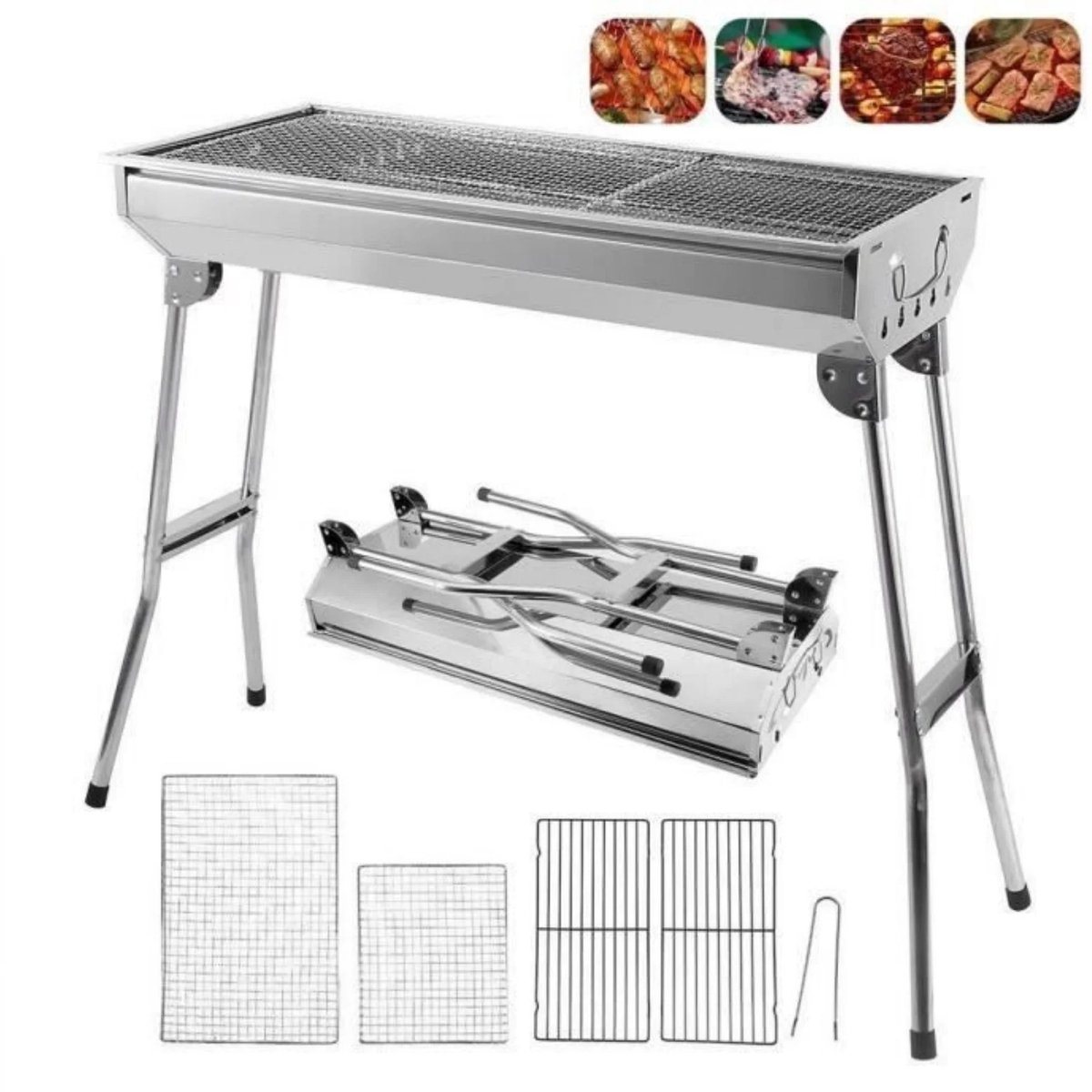 JHUBERS - Dailygoods Houtskoolgrill Roestvrij staal Buiten BBQ Grill Opvouwbaar Gemakkelijk te transporteren Tuin Achtertuin Feest