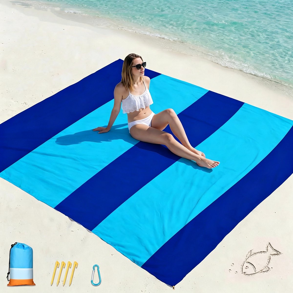 Strandlaken - Strandlaken microvezel - Extra grote strandmat - water - en zandbestendig -Kan gebruikt worden als strandmat of parasol - Geschikt voor 1 tot 8 personen - Lichtgewicht en draagbaar