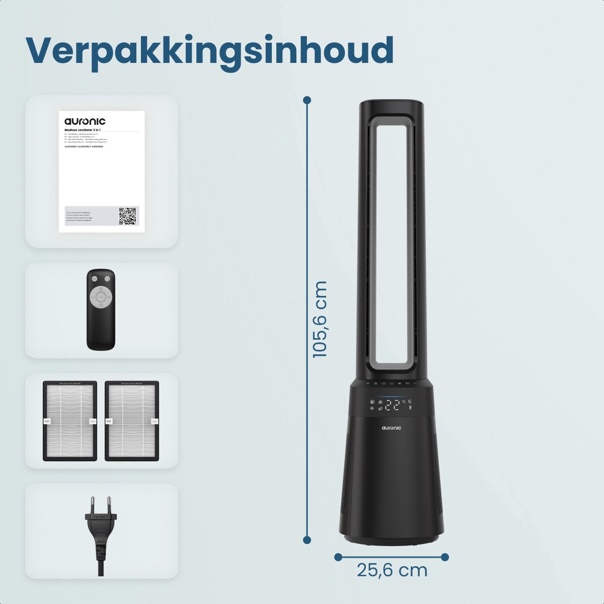 Auronic Torenventilator - Bladeless Model 2 in 1 - Luchtreiniger met HEPA-filter - Ventilator - 10 Standen - Afstandsbediening - 105 cm - Zwart — afbeelding 10