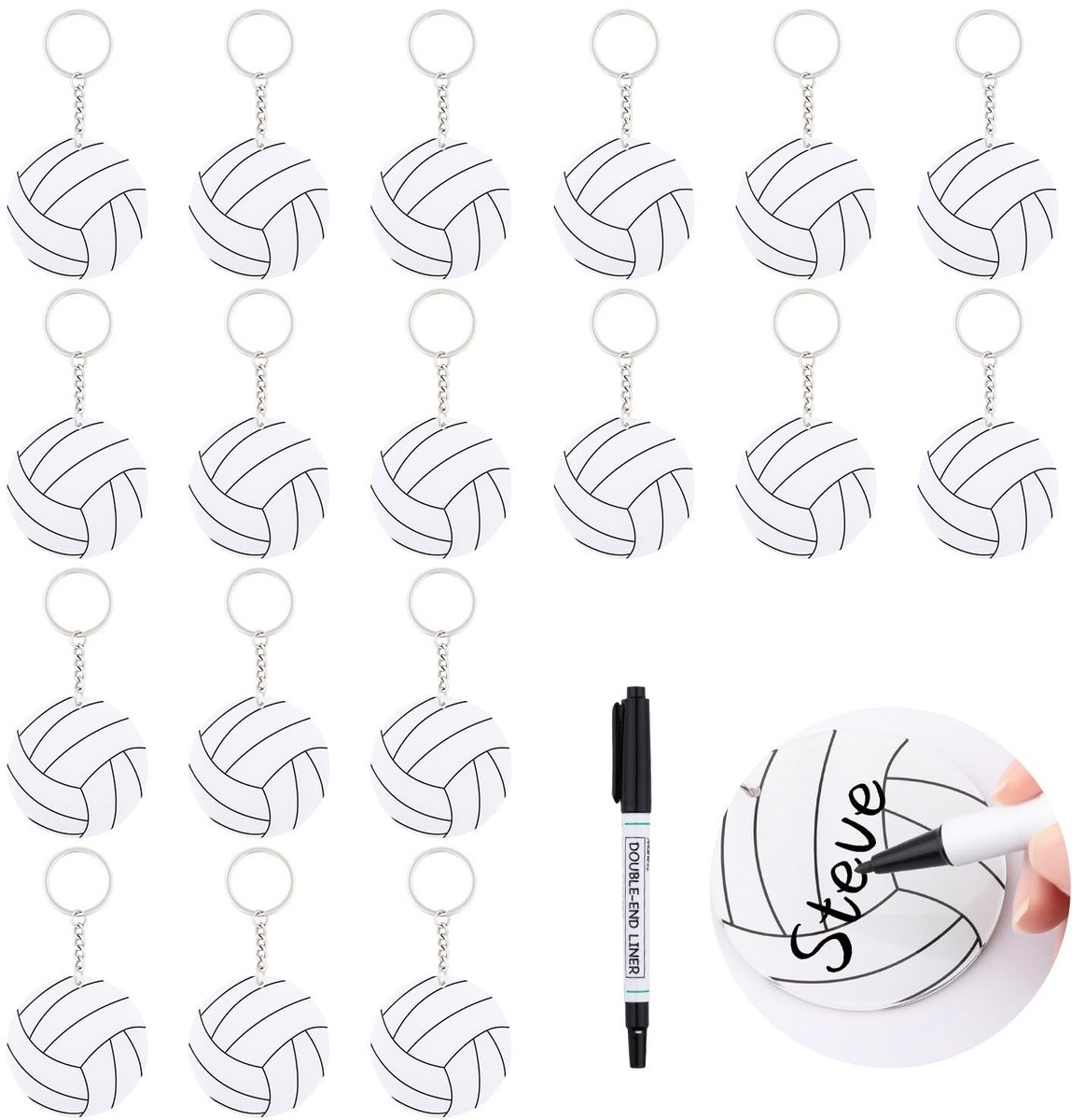 Dailygoods- Sleutelhanger Set 18 Stuks - Volleybal Design - Acryl - Zwarte Marker - Sport Favorieten - Decoratief 6,0 cm