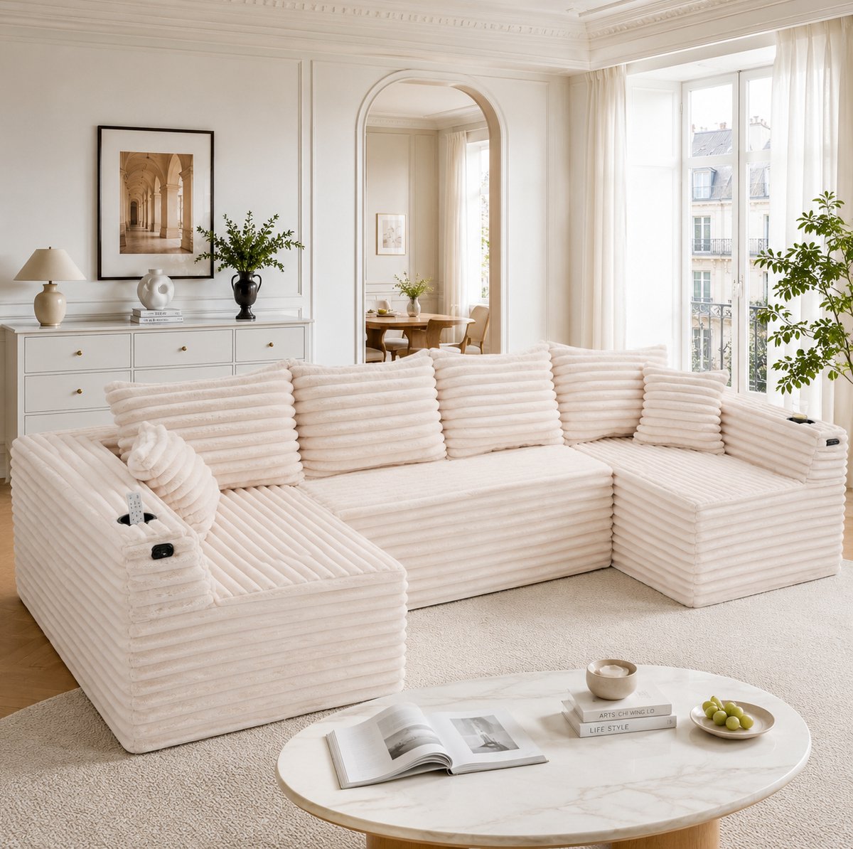 STILVORA U-Bank 320 x 155 cm - Modulaire Zitbank Met Bekerhouders En Zijvakken - Voor Woon