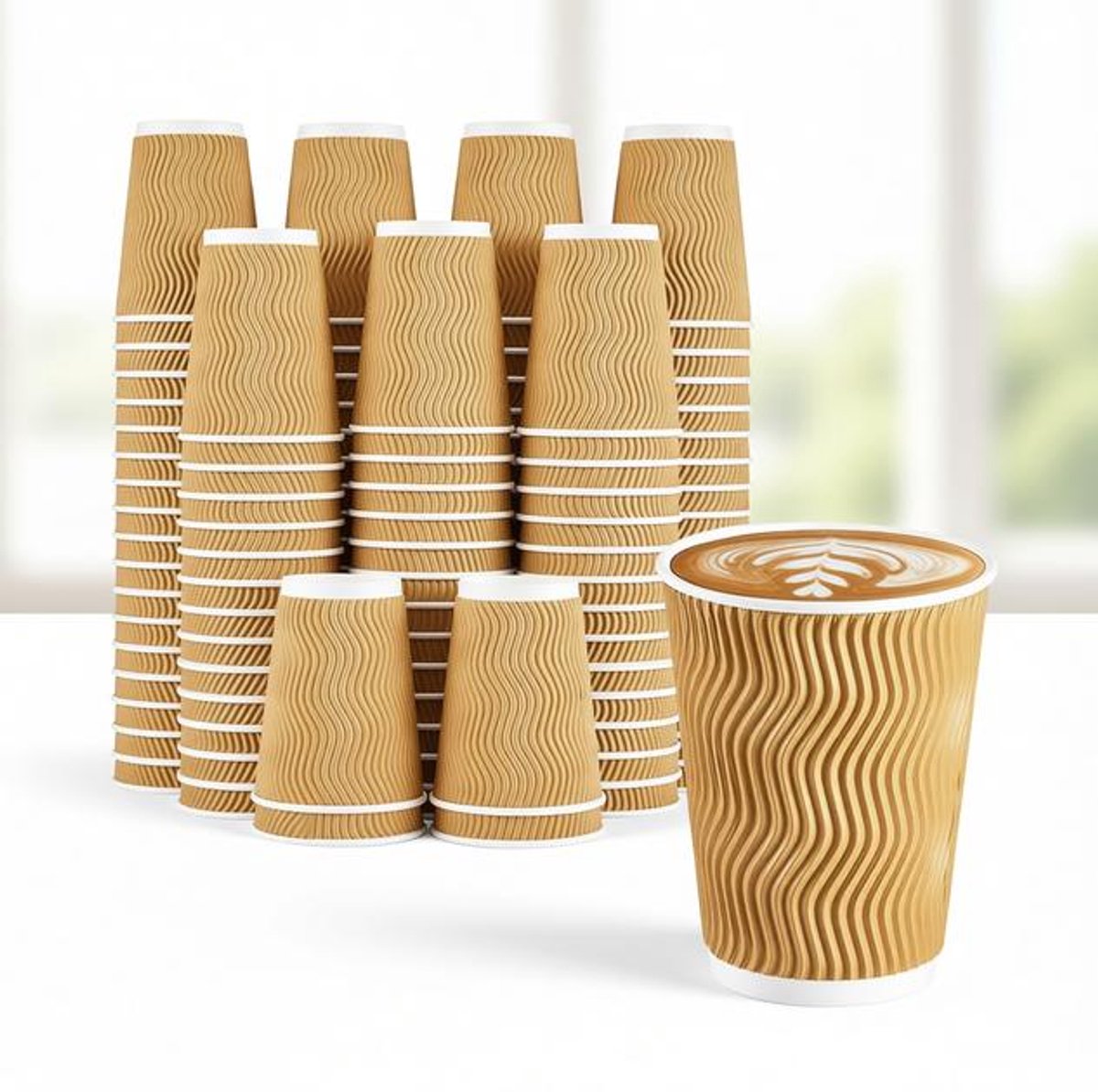 ElleMooi 50 stuks kraftpapier koffiekopjes 360 ml - 3-laags geïsoleerde wegwerp bekers voor warme en koude dranken - bruin