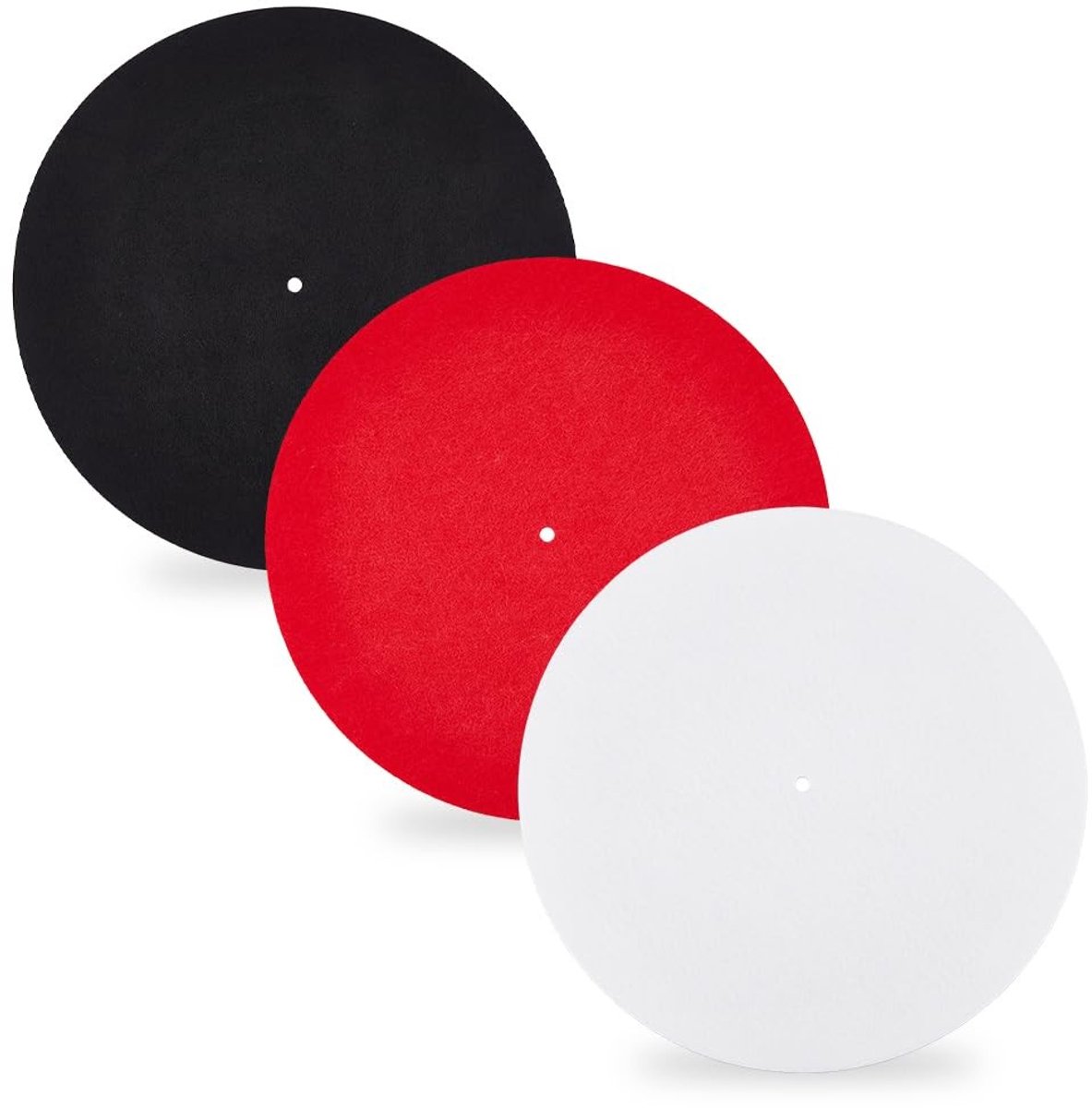 Dailygoods- Platenmat Set van 3 - Antislip Vilt - Rood/Zwart/Wit - 29,5 cm - Platte Rond - Voor Vinyl Platenspelers - Platenonderlegger