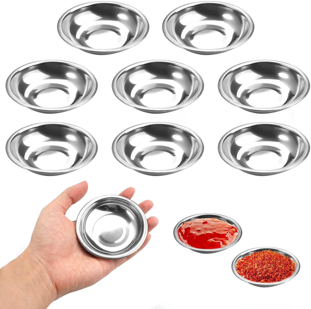 Dailygoods- Dipschalen 6-delig - Roestvrij Stalen Sauskommetje - Mini Kommetjes 8 cm - Antislip - Vaatwasserbestendig - Ruimtebesparend - Sauskommen