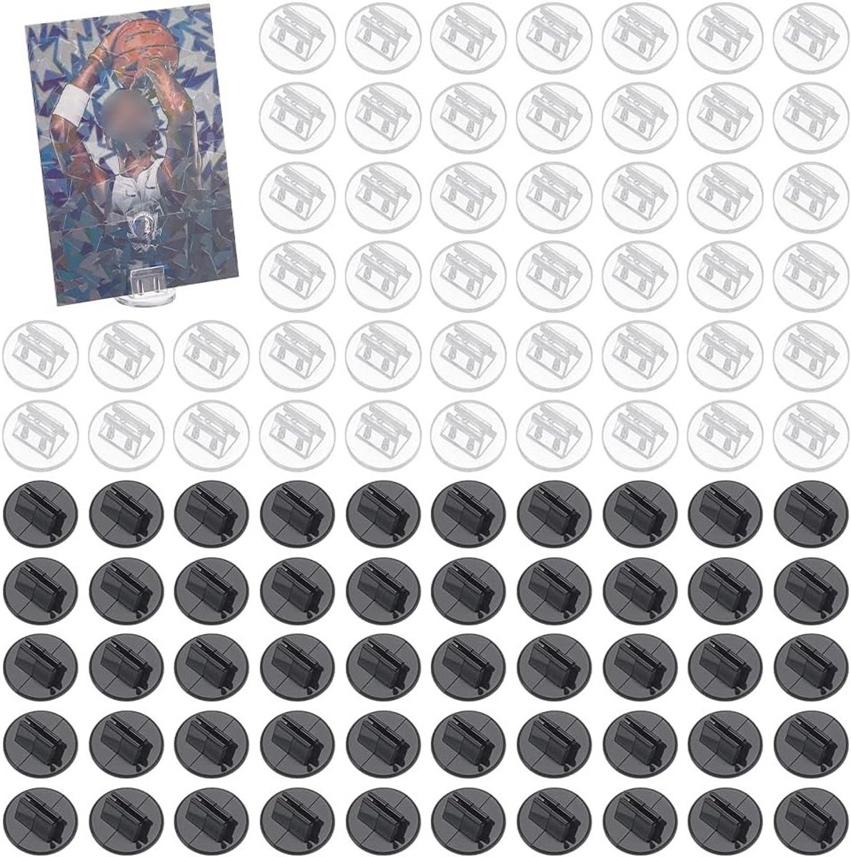 120 Stuks Heldere Spelkaarthouders - 20x10mm Zwarte en Witte Ronde Displays voor Kaarten, Foto's en Memo's - Stevige Plastic en Acryl Houder voor Spellen en Presentaties