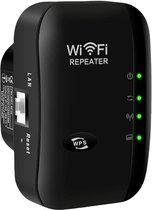 Nieuwste wifi-extender/booster (model 2026) met ethernetpoort – bereik tot 335 m² en ondersteuning voor 45 apparaten, snelle installatie, EU-stekker (zwart)